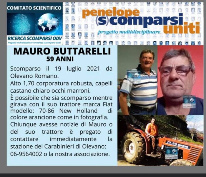 Olevano Romano, una settimana fa la scomparsa di Mauro Buttarelli. Le info per aiutare a ritrovarlo