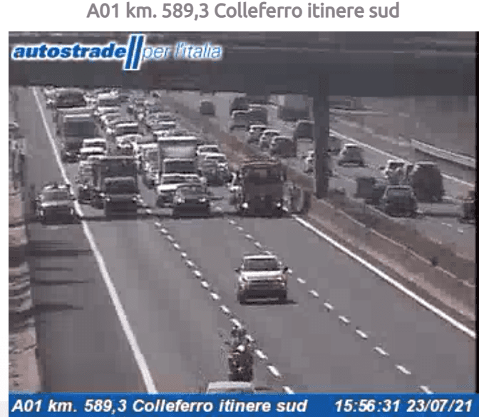 Incidente tra Valmontone e Colleferro autostrada A1 oggi 23 luglio 2021