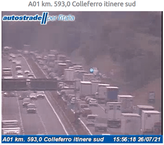 Autostrada A1 incidente tra Colleferro e Valmontone oggi 26 luglio 2021