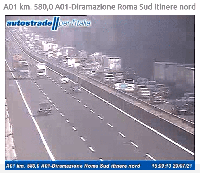 Incidente diramazione Roma Sud e Valmontone oggi 29 luglio 2021 autostrada A1