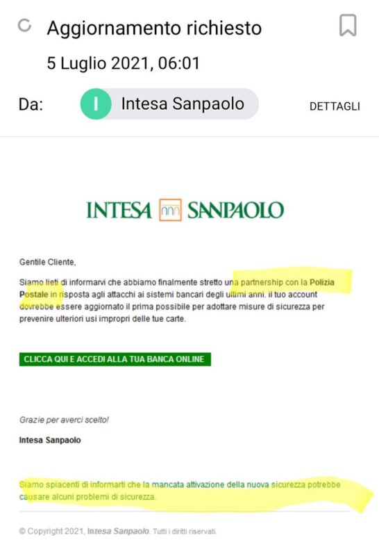 False e-mail dalla banca Intesa Sanpaolo: sono tentativi di phishing! Ecco come riconoscerle e non cascarci