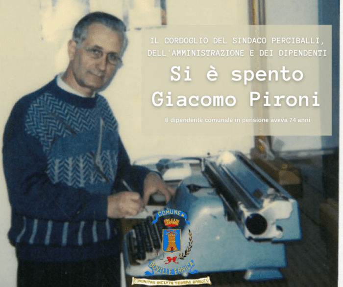 Boville Ernica in lutto per la scomparsa dello storico dipendente comunale Giacomo Pironi