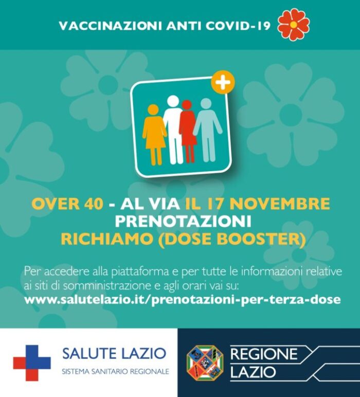 Lazio, Covid. Al via da oggi la prenotazione per la dose di richiamo rivolta a tutti gli over 40