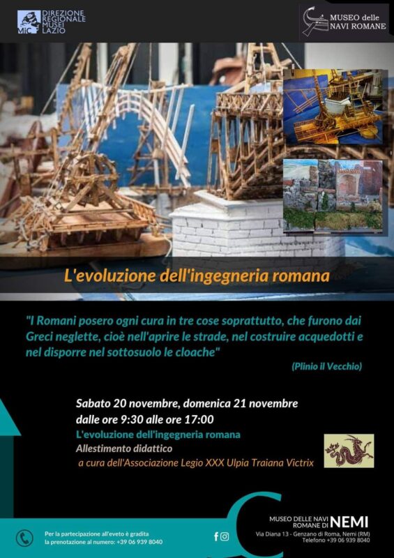 Nemi, tornano le attività al Museo con la ricostruzione storica dedicata all'ingegneria romana: info e orari