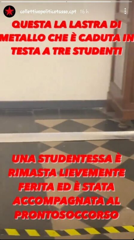 Roma lamiera soffitto liceo Tasso ferita studentessa