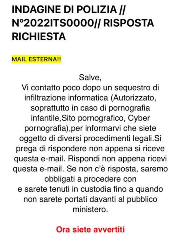 "Siete coinvolti in un caso di pedopornografia": si tratta di una truffa, fate attenzione!