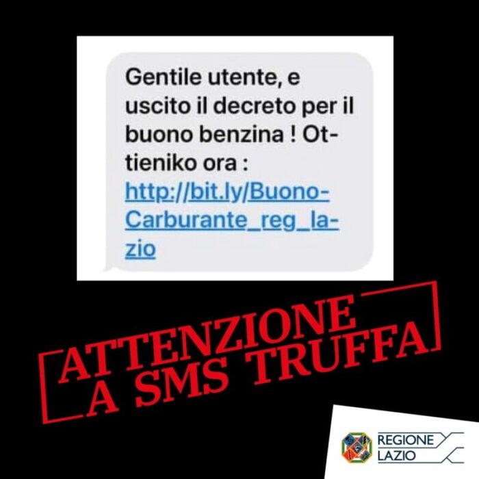 Sms "buono benzina" apparentemente inviato dalla Regione Lazio: si tratta di una truffa