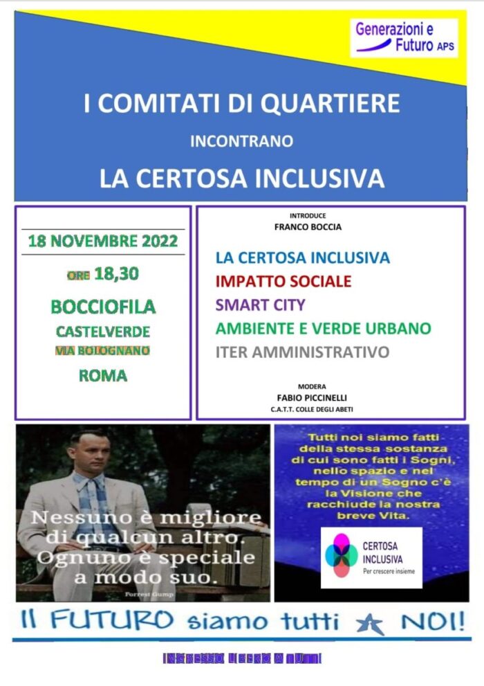 Roma, Castelverde. I Comitati di Quartiere incontrano la Certosa Inclusiva: l'evento