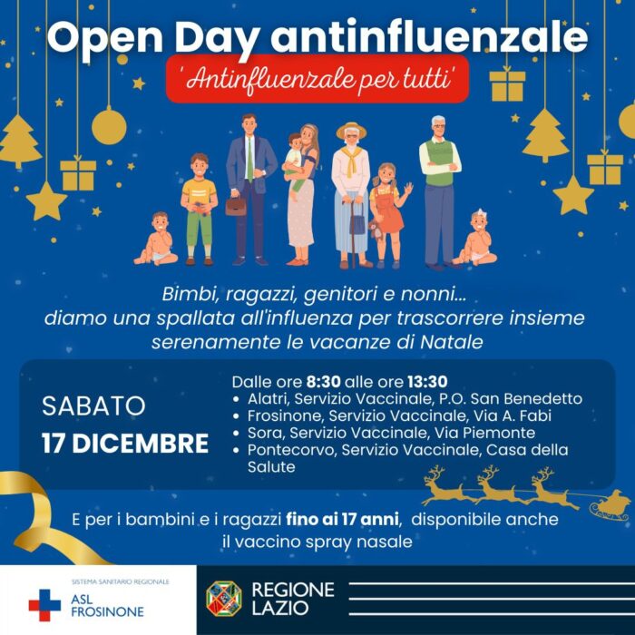 Open day antinfluenzale: appuntamento sabato prossimo 17 dicembre