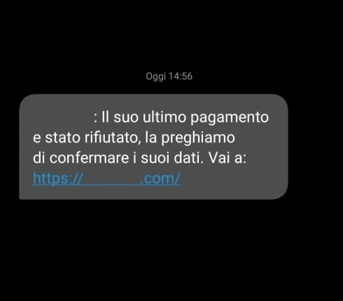 truffa sms pagamento rifiutato