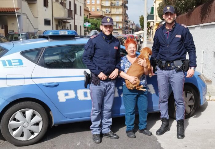 Ladispoli. La Polizia di Stato ritrova un cane smarrito che si era allontanato da casa e lo riconsegna alla legittima proprietaria