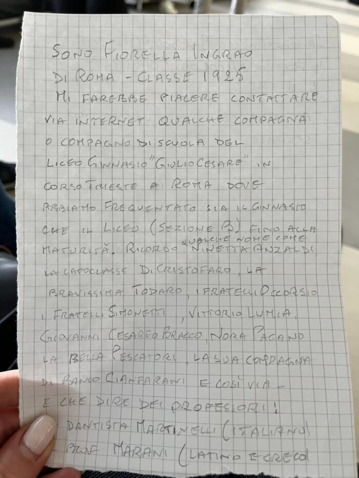 Roma, vuole ritrovare i suoi compagni di classe: il sogno di una nonnina di 97 anni