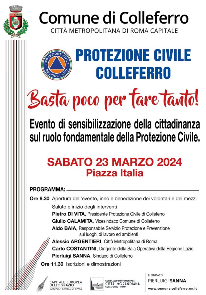 Colleferro ruolo fondamentale Protezione Civile evento sabato